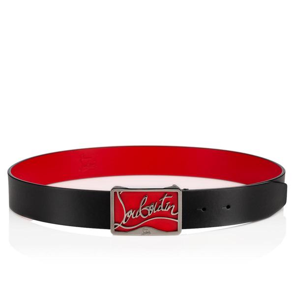 Christian Louboutin レザー ベルト 黒 赤 RICKY BELT 35 BLACK/RED/BLACK GUNMETAL Classic Leather - Belts